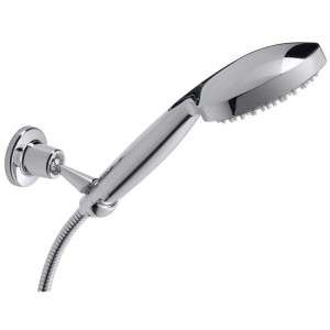 Support de douche Diaqua, chromé, avec pommeau et flexible pour montage dissimulé.