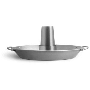 Girarrosto per pollo Burnhard in acciaio inox con contenitore aroma e manici.