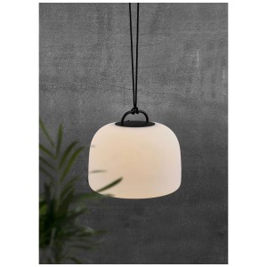 Nordlux Kettle Akku-Pendelleuchte, schwarz/weiß, Ø 36cm. Design Lampe für Innen & Außen mit warmweißem Licht.