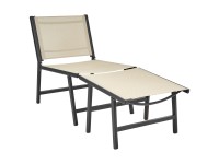 Beliani Gartenstuhl mit Fussstütze Marceddi Gestell Schwarz Sitzfläche Beige