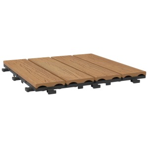 Dalle clipsable WPC aspect bois marron, 30x30 cm, 6 pièces. Idéal pour terrasse et balcon.