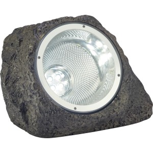 Lampe solaire décorative LED aspect pierre noire pour le jardin.