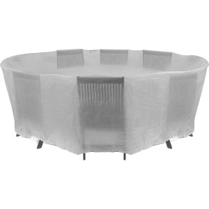 Copertura protettiva Premium trasparente per set tavolo da giardino rotondo, 95x320 cm, protegge da vento e intemperie.
