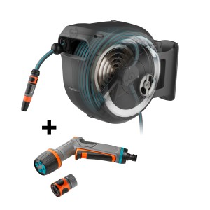 Gardena Avvolgitubo a muro XL con tubo da 35 m, lancia Comfort e accessori per irrigazione giardino.