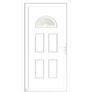 Porta d'ingresso in plastica bianca A200 DIN destra con inserto in vetro e quattro pannelli.