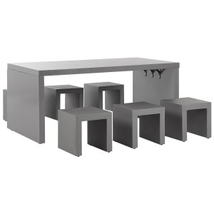 Ensemble de meubles de jardin Beliani Taranto, 7 pièces, béton gris, avec table et 6 tabourets.