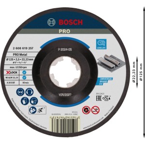 Disco da taglio Bosch X-Lock Expert for Metal, Ø 125 mm, centro depresso. Accessorio per smerigliatrice, alte prestazioni.