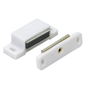 Chiusura magnetica bianca in plastica con contropiastra mobile (4 pezzi) per accessori per mobili.