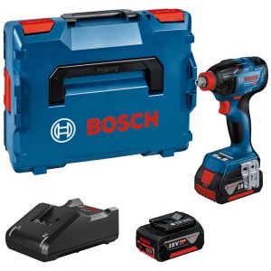 Set avvitatore a impulsi a batteria Bosch GDX 18V-210 C con batterie, caricabatterie e L-Boxx.
