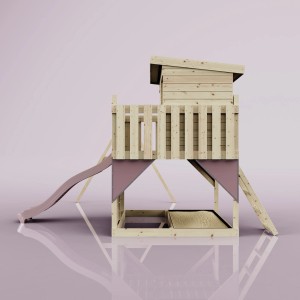 Torre giochi PolarPlay Nils con altalena e scivolo rosa antico. Torre giochi in legno per bambini.