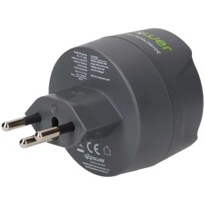 Welt-Adapter Combo CH für Schutzkontakt, 110-250V, grauer Zwischenstecker für Reise und Urlaub.