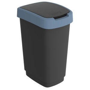 Rotho Swingeimer Twist 25L in Horizontblau: Eckiger Mülleimer mit Schwingdeckel für platzsparende Müllentsorgung.