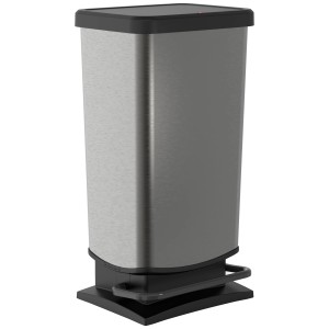 Rotho Treteimer Paso, 40 l, Graphit: Mülleimer mit Pedal und Metallic-Look für Bad und Küche.