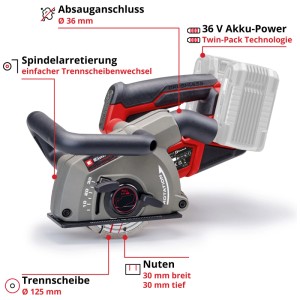 Einhell TP-MA 36/30 Li BL fresatrice per muri a batteria: Fresatrice a batteria con disco da taglio e aspirazione.