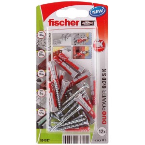 Fischer Tassello universale DuoPower 6 x 30 S K, confezione da 12. Tassello universale per diversi materiali da costruzione.