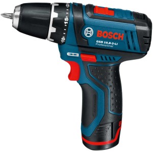 Avvitatore a batteria Bosch GSR 12V-15 Professional, blu/nero, con set di punte e trapano.