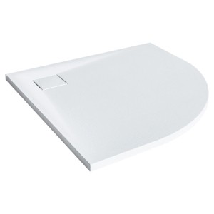 Receveur de douche Beliani Paron blanc, quart de cercle, SMC aspect pierre, plat, surface antidérapante, avec bonde.
