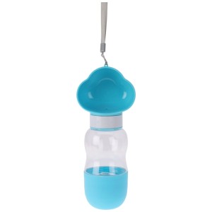 Bouteille d'eau multicolore pour animaux, bleu et transparent, idéale pour les voyages. Gamelle pratique pour chien.