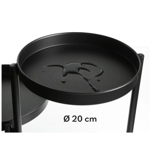 Supporto per piante nero a 3 ripiani, adatto per vasi fino a 20 cm di diametro.