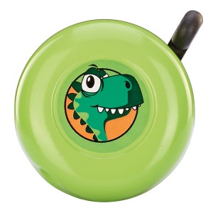 Campanello bici per bambini Prophete verde (Ø 5,5 cm) con dinosauro.