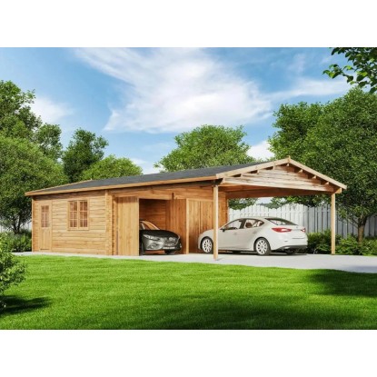 Alpholz Doppel-Garage Falun-70 Pinie 595 x 530 cm / 530 cm Carport, imprägniert