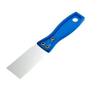 Spatule universelle LUX 35 mm avec lame en acier inoxydable et manche en plastique bleu.