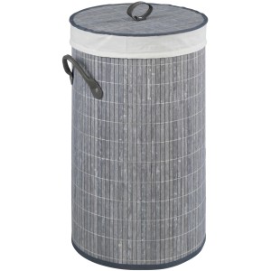 Cesto portabiancheria Wenko Bamboo grigio, 55 l, con coperchio e sacco. Cesto in bambù.