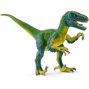 Detailgetreuer Schleich Dinosaurs Velociraptor in Grün und Gelb. Spielzeugfigur für Kinder.