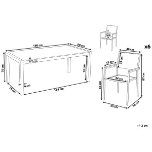 Ensemble de meubles de jardin Beliani Grosseto : table avec plateau en pierre et 6 chaises, dimensions