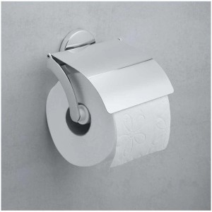 Porta carta igienica Diaqua Roma cromato con coperchio per montaggio a parete.