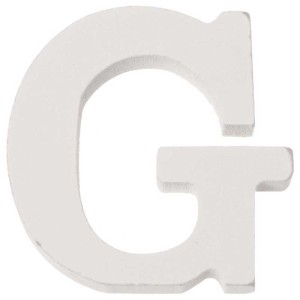 Lettera G bianca in MDF, altezza 5,5 cm, ideale per l'artigianato e la decorazione.