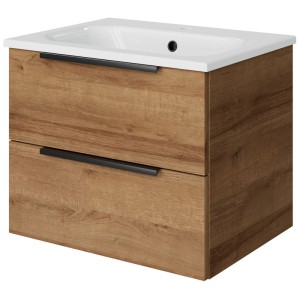 Meuble sous-vasque Pelipal Quantum 07, Chêne Riviera, largeur 60 cm, avec 2 tiroirs et poignées noires.