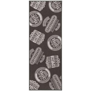 Tappeto passatoia Coffeeshop antracite 67x180 cm con motivi a tema caffè per cucina e corridoio.