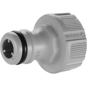 Raccord de robinet Gardena pour filetage intérieur 21 mm (G 1/2) en plastique gris.