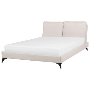 Beliani Bett Melle, 160x200 cm, Chenille beige, mit Lattenrost. Modernes Bettgestell für Schlafzimmer.