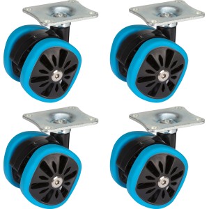4er-Set blaue Design-Doppelrollen mit eckigem Rad und Stahlgehäuse für Möbel.