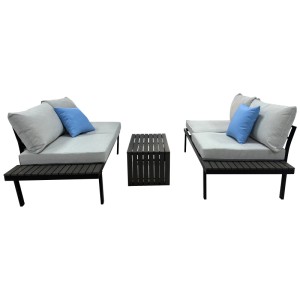 Greemotion Lounge-Set Samoa, 3-teilig, Stahl/Holz-Kunststoff, schwarz-grau, mit Polstern und Tisch.