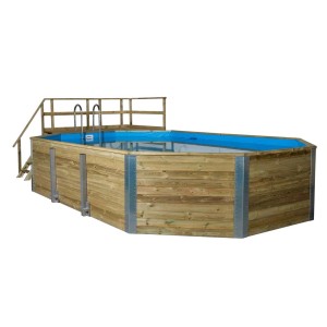 Piscine en bois massif Weka 594 avec échelle et local technique, traitée autoclave.