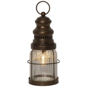 Lanterne LED Aina bronze pour intérieur, 28x13x13cm, avec lumière blanc chaud.