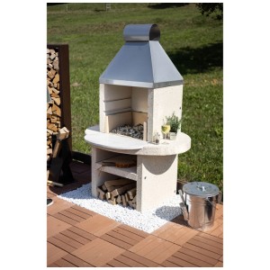 Nouvel Montagna barbecue cheminée en acier et béton blanc, 170x110x95cm.