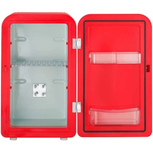 Frigorifero portatile rosso Trisa Mobile Frescolino Plus aperto, 17 l per campeggio e viaggi.