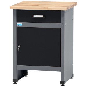 Établi Küpper modèle 12390 noir-gris clair avec tiroir, porte et plateau en hêtre.