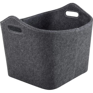 Panier à bûches carré en feutre gris foncé avec poignées pour bois de chauffage et accessoires.