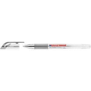 Edding 2185 Gelroller, silberner Stift mit 0,7 mm Spitze und abgenommener Kappe.