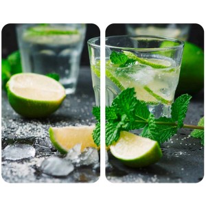 Wenko copripiani in vetro Mojito, set da 2. Coprifornello con motivo lime e menta.