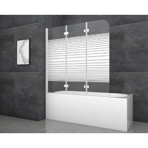 Paroi de baignoire Aurlane White Stripes 3 volets, 140x140 cm, avec cadre blanc et rayures horizontales.