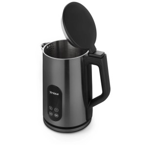 Trisa Bollitore Digitale Boil, acciaio inox antracite, 1.7 l, con coperchio aperto.