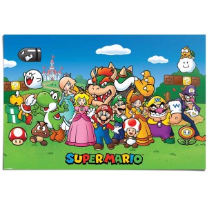 Maxiposter Super Mario mit vielen Charakteren, 61x91,5 cm. Wandposter mit bekannten Figuren aus dem Videospiel.