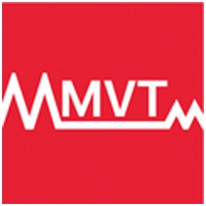 Logo Metabo VibraTech (MVT) sur fond rouge, symbolisant l'amortissement des vibrations du marteau perforateur.