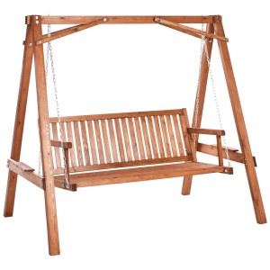 Dondolo Hollywood rustico in legno di larice marrone per 2 persone, con catene, ideale per giardino e terrazza.